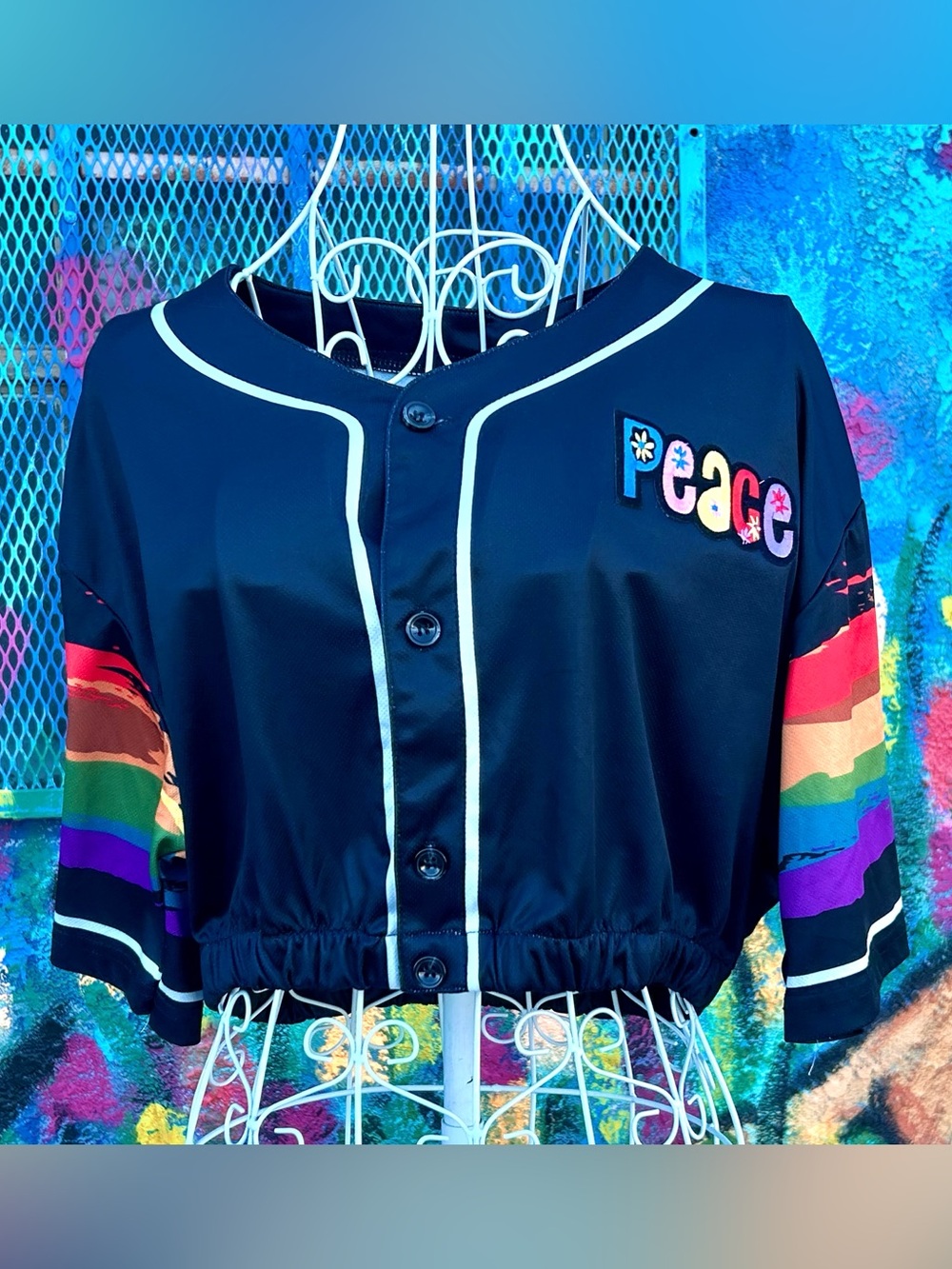 TOGETHER WITH PRIDE Vintage Cropped Baseball Jersey size Large - Black